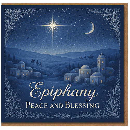 Epiphany Greeting Card - Peace and Blessing - Star of Bethlehem, Three Wise Men and Night Sky - Religious Christmas/Epiphany Card for Family and Friends