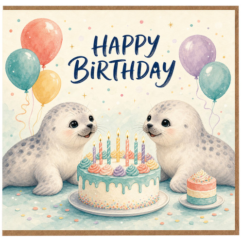 Birthday Card, Cute Seal Pups Birthday Card