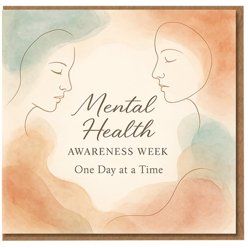 Mental Health Awareness Week Card - One Day at a Time - Gentle Watercolour Line Art Faces - Support & Encouragement Thinking of You Card