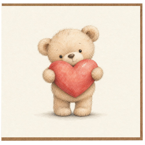Birthday Card, Cute Teddy Bear Holding Heart Love Card