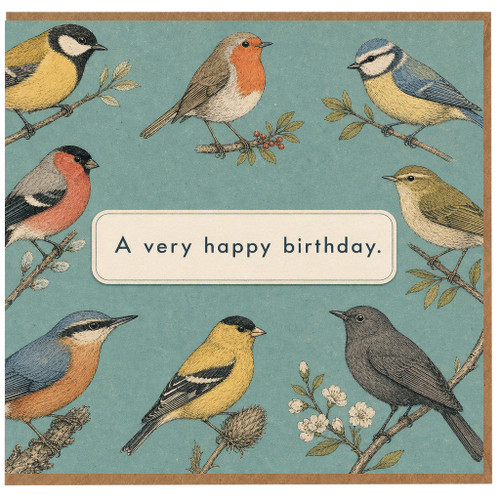 Birthday Card, Vintage Birds A Very Happy Birthday Card