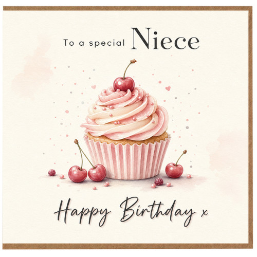 Birthday Card, To a Special Happy Birthday Card with Cupcake and Cherries