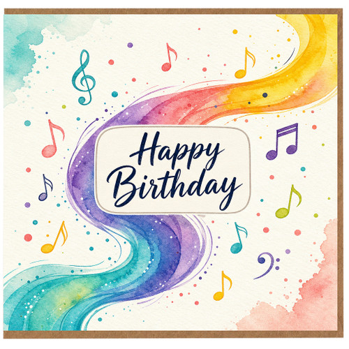 Birthday Card, Colourful Musical Notes Watercolor Design
