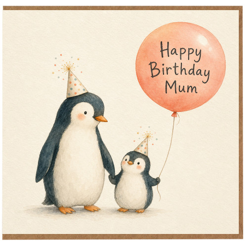 Birthday Card, Penguin Parent and Chick Birthday Card