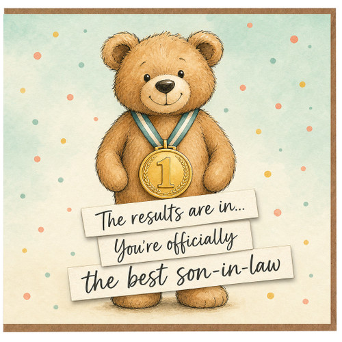 1st Birthday Card, Best Congratulations Card with Teddy Bear and Number 1 Medal