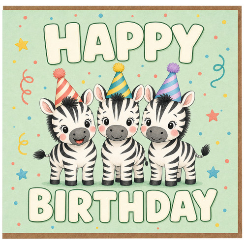 Birthday Card, Cute Zebra Party Card