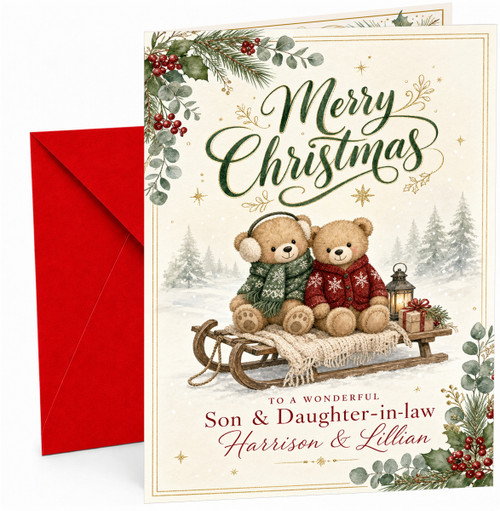 Christmas Card, Premium coordinated christmas design, A5 Greeting Card with Printed Inside Message, Premium 360gsm, Made in UK