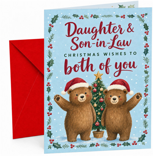 Daughter & Son-in-Law Christmas Card Cute Bears & Tree