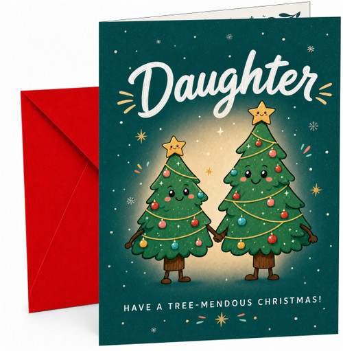 Daughter Christmas Card Cute Smiling Christmas Trees