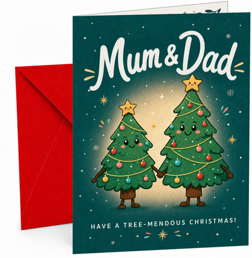 Mum & Dad Christmas Card, Cute Holding Hands Tree Couple