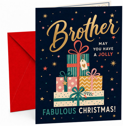 Brother Christmas Card, Stacked Presents and Stars