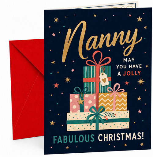 Nanny Christmas Card, Presents and Stars