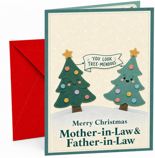 Mother-in-Law & Father-in-Law Christmas Card Tree-mendous