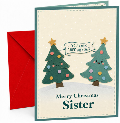 Sister Christmas Card, You Look Tree-mendous Trees