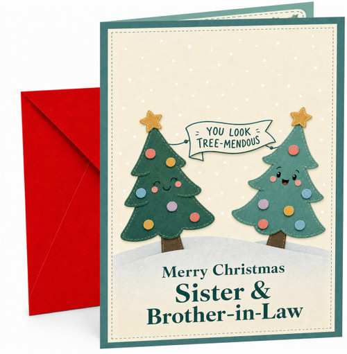 Sister & Brother-in-Law Christmas Card Cute Trees Tree-mendous