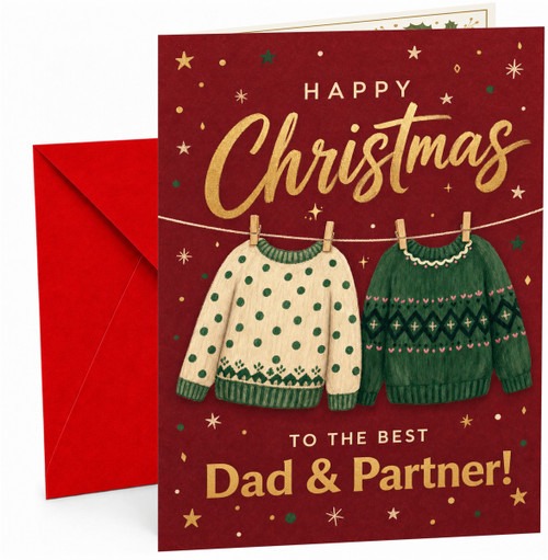 Dad & Partner Christmas Card, Hanging Festive Jumpers