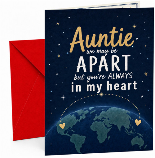 Auntie Christmas Card, We May Be Apart World Map Stars