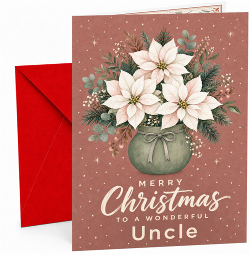 Uncle Christmas Card, Poinsettia Bouquet in Vase
