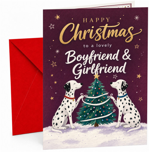 Boyfriend & Girlfriend Christmas Card Dalmatian Dogs & Tree