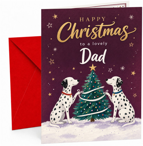 Dad Christmas Card with Dalmatians Decorating Tree