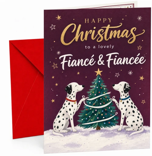 Fiancé & Fiancée Christmas Card Dalmatian Dogs & Tree