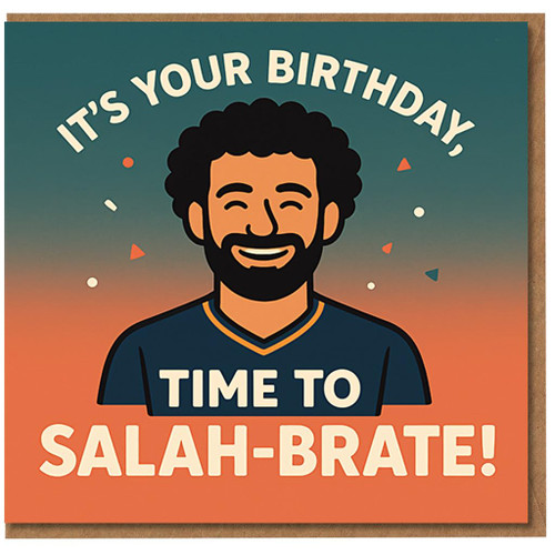 Funny Birthday Card for Football Fans - It's Your Birthday, Time to SALAH-BRATE! Pun Design with Smiling Player Illustration