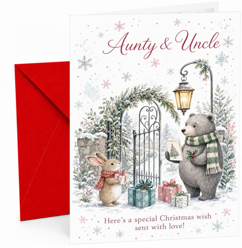 Aunty & Uncle Christmas Card Bear & Bunny with Presents