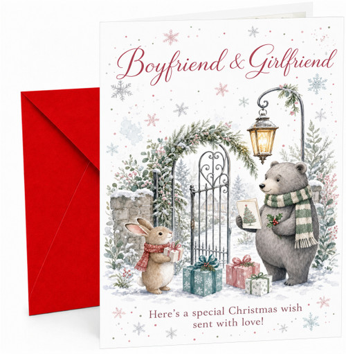 Boyfriend & Girlfriend Christmas Card Bear & Rabbit Gate