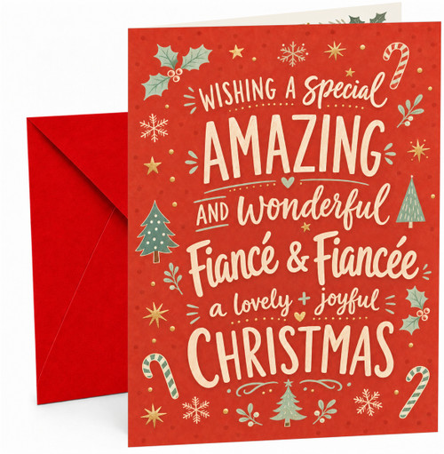 Fiancé & Fiancée Christmas Card Red Candy Canes & Trees