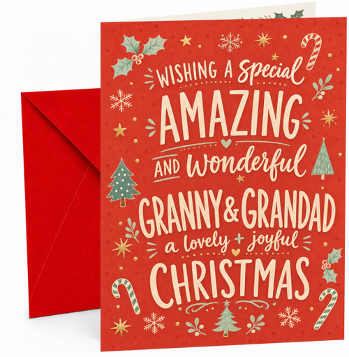 Granny & Grandad Christmas Card, Red Candy Canes & Holly