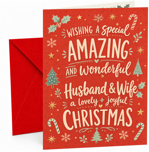 Husband & Wife Christmas Card, Red Candy Canes & Holly