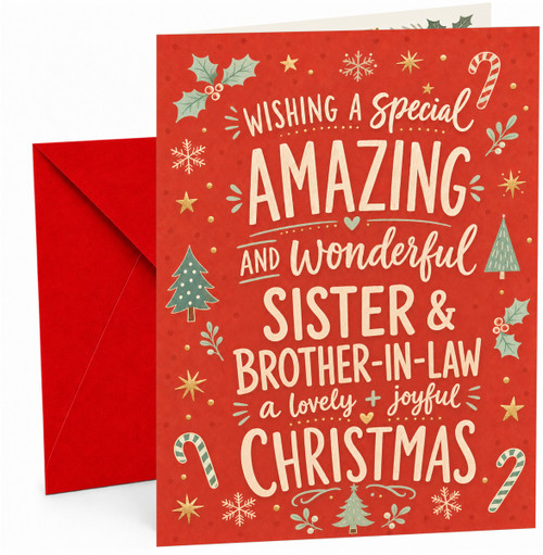 Sister & Brother-in-Law Christmas Card Candy Canes & Holly