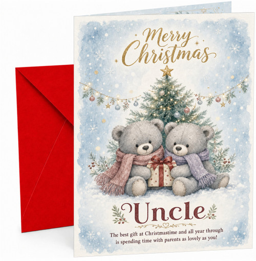 Uncle Christmas Card with Teddy Bears and Tree