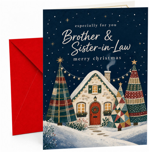 Brother & Sister-in-Law Christmas Card Snowy Cottage Trees