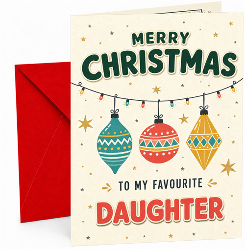 Daughter Christmas Card, Merry Christmas Baubles and Lights