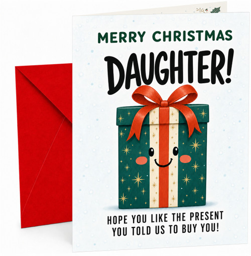 Daughter Christmas Card Funny Smiling Present Gift Box