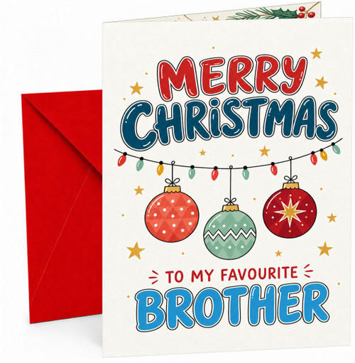 Brother Christmas Card, Merry Christmas Baubles and Lights