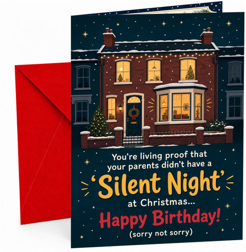 Funny Birthday Card Silent Night Christmas House Scene