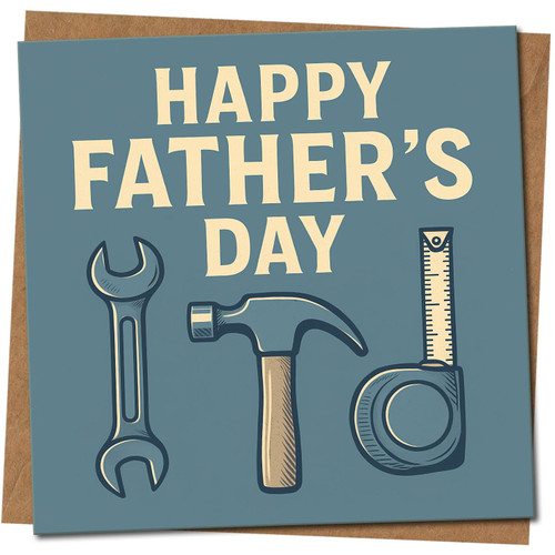 Happy Father's Day Card for Dad - Tools Illustration - 145mm x 145mm Square Greeting Card, Includes Kraft Envelope