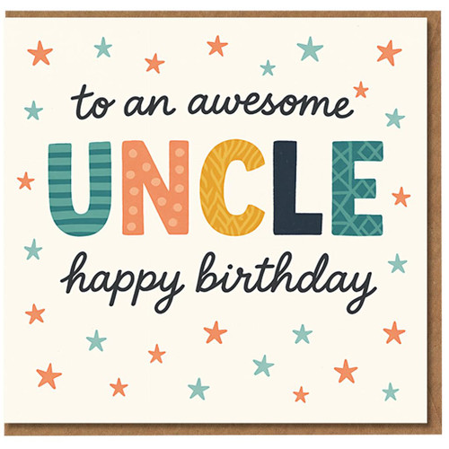 Uncle Birthday Card - To an Awesome Uncle, Colourful Patterned Letters with Stars - Happy Birthday Card for