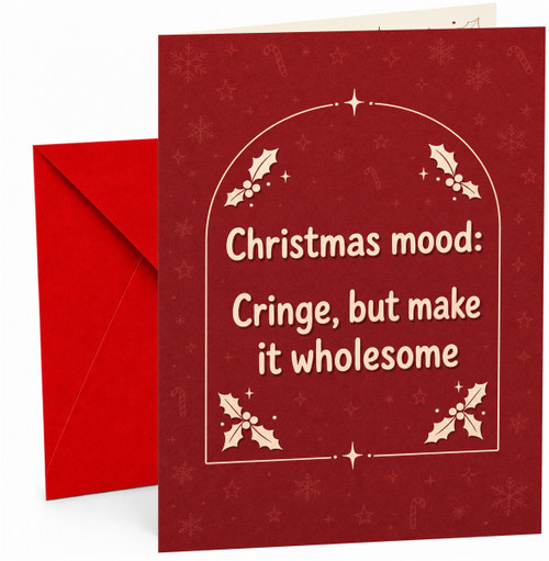 Funny Christmas Card 'Christmas mood' Holly Border Red