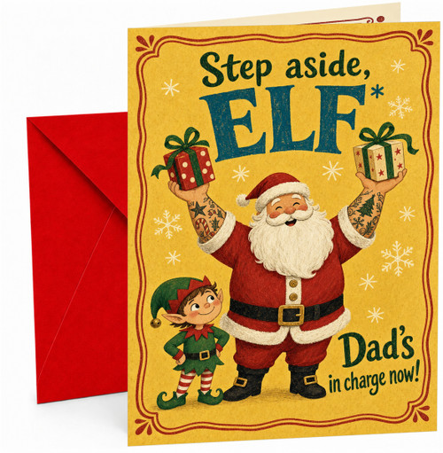 Father's Day Card Step Aside Elf Santa and Presents