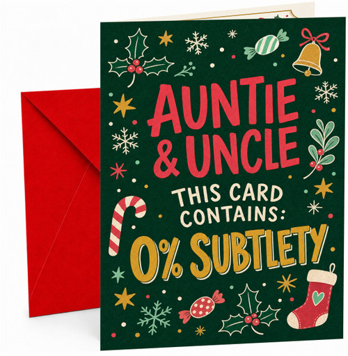 Auntie & Uncle Christmas Card, 0% Subtlety Funny Holly