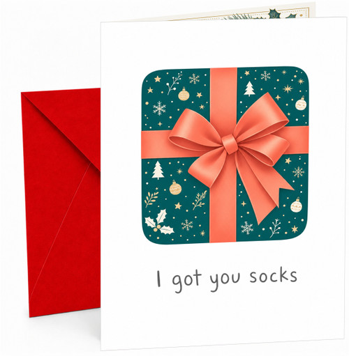 Christmas Card Funny Gift Box with Red Bow I Got You Socks