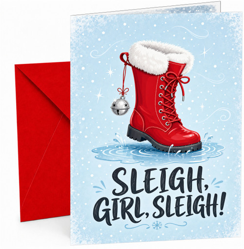 Christmas Card Sleigh Girl Sleigh Red Santa Boot