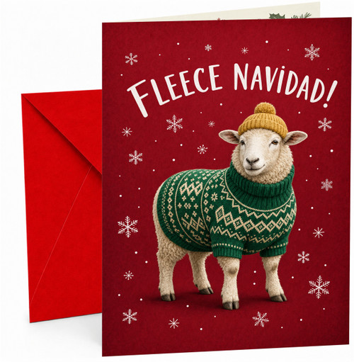 Christmas Card Fleece Navidad Sheep in Jumper and Hat