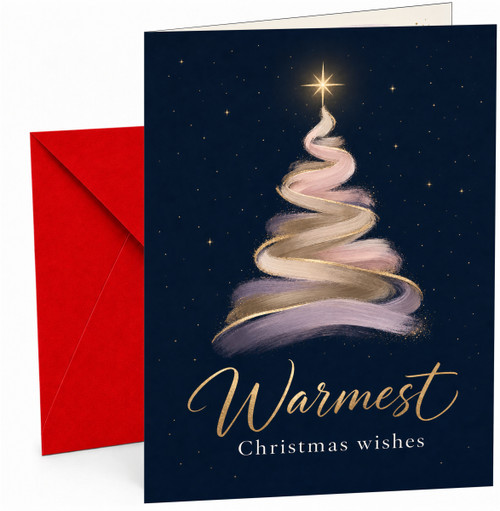 Christmas Card Warmest Wishes Starry Swirl Tree