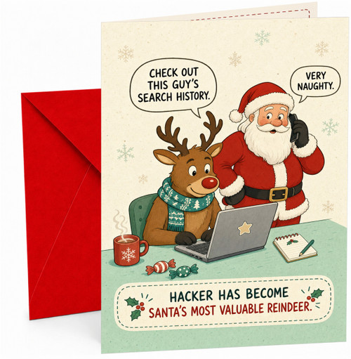 Funny Christmas Card Santa and Reindeer Laptop Search History