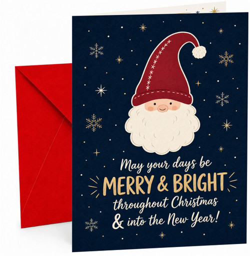 Christmas Card with Santa Hat Face and Snowflakes