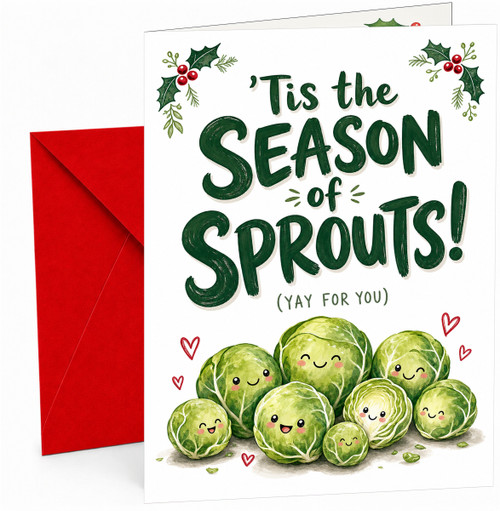 Christmas Card 'Tis the Season of Sprouts' Cute Brussels